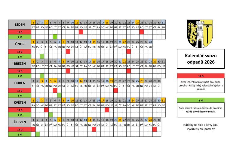 Svozový kalendář - provní pololetí 2026